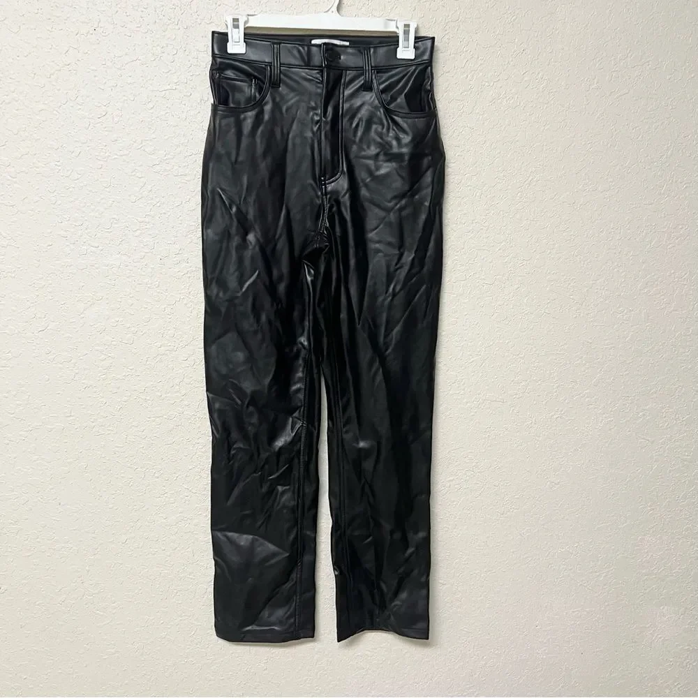 NWT Abercrombie & Fitch 90s Straight Ultra High Rise Faux Leather Pant Sz 27/4